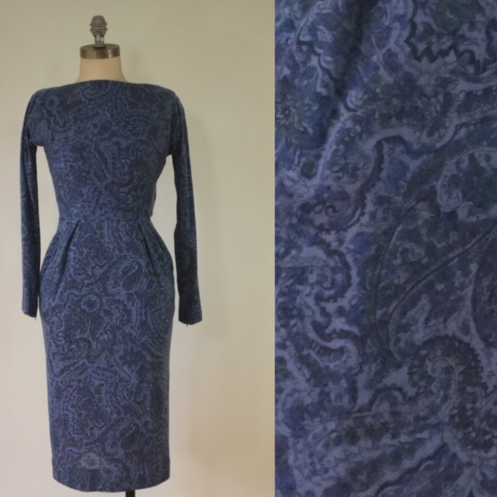 vintage 1940s paisley dress |  vintage navy dress